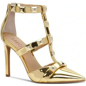 INC women’s Syndia faux leathered ankle strap gold pumps sz 9.5 nwob